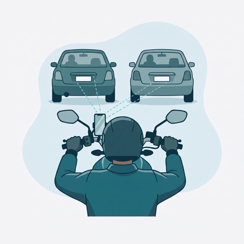 Ilustração: a câmera do celular lê a placa da moto à frente